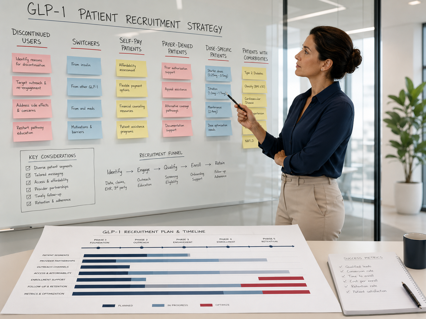 GLP-1 patient recruitment strategy whiteboard